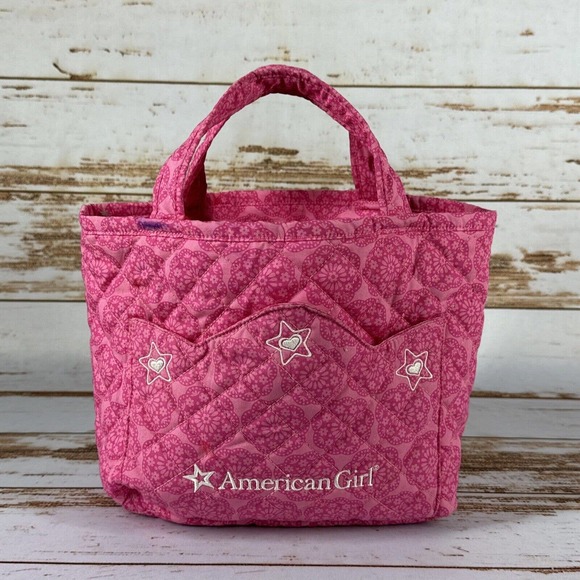 American Girl AG Pink and White Bag with Front Pocket and Handles - Picture 2 of 3